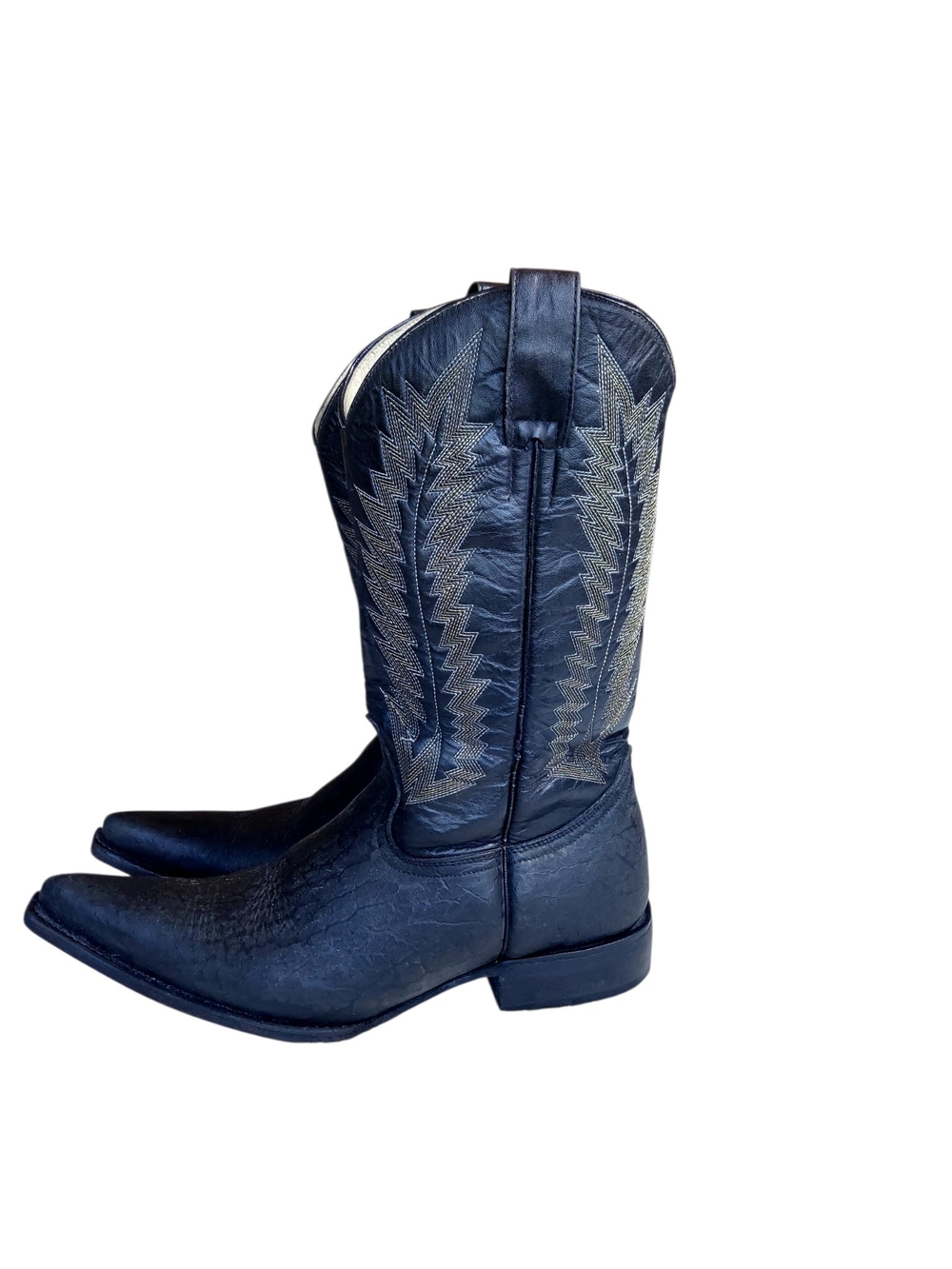 JE-VER Mens 9 Black Leather Cowboy Boots Western Pointed Toe Mexico